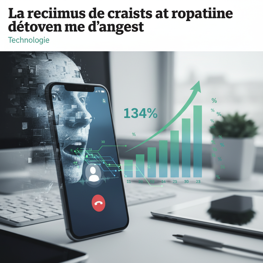 Un graphique montre une augmentation de 134% des fraudes vocales par deepfake, avec des chiffres alarmants.