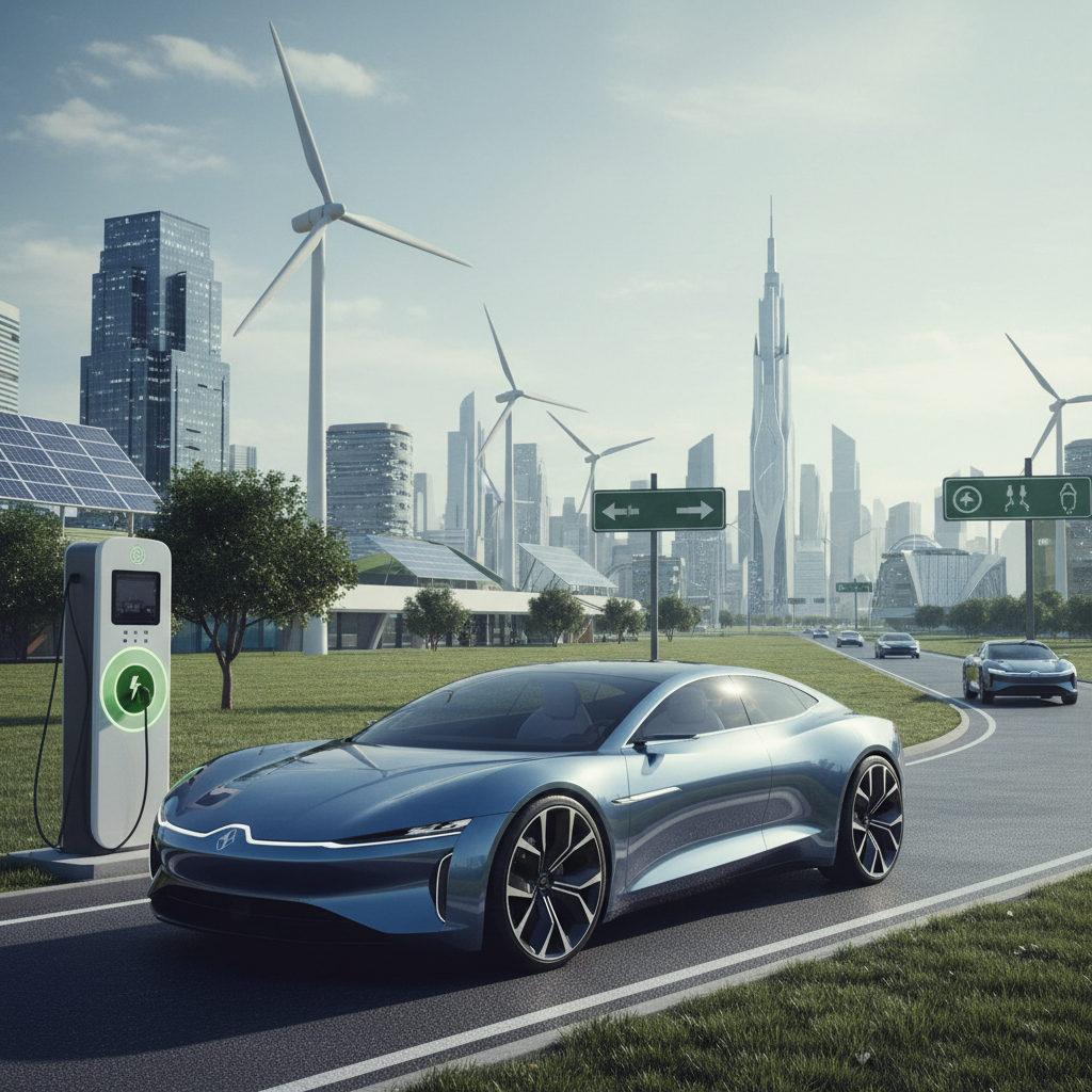 Une voiture électrique en charge, symbolisant la transition énergétique dans l'automobile.